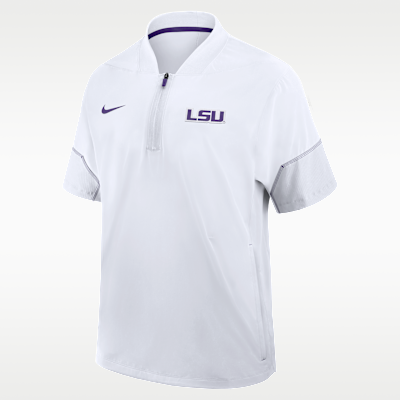 LSU Sideline Coach Men's Nike College 1/2-Zip Short-Sleeve Hooded